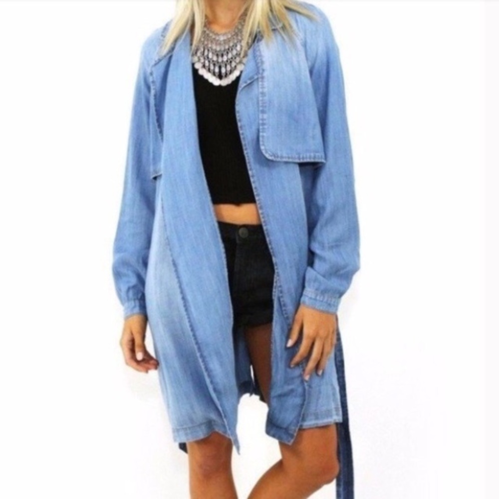 NWOT Anthropologie Chambray Draped Trench Coat